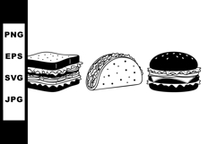 Sandwich taco and burger fast food black and white vector il Product Image 1