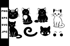Cute black and white kitten cat faces and sitting poses vect Product Image 1