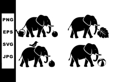 Elephant silhouette with watering can leaf bird and ball vec Product Image 1