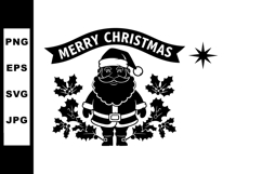Santa Claus with holly leaves and Merry Christmas banner bla Product Image 1