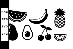 Black and white vector illustration of assorted tropical fru Product Image 1