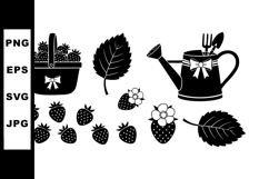 Strawberry basket leaf and watering can gardening tools vect Product Image 1