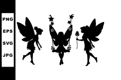 Fairy silhouette vector with magical wings and star wand ill Product Image 1
