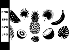 Tropical fruit and palm leaf silhouette vector with pineappl Product Image 1