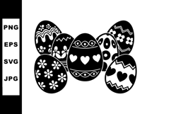 Easter eggs decorated with floral hearts and geometric patte Product Image 1
