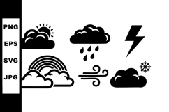 Weather icons set including sun behind cloud, rain cloud, li Product Image 1