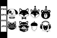 Cute black and white animal faces with party hats and access Product Image 1