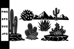 Desert cactus and succulent plants with mountains and rocks Product Image 1