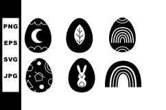 Easter eggs and bunny silhouette with leaf and rainbow vecto Product Image 1
