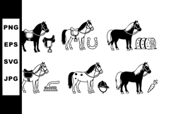 Black and white horse vector illustrations with riding equip Product Image 1