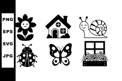 Cute garden icons with flower, house, snail, ladybug, butter Product Image 1