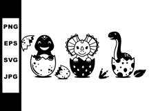 Baby dinosaurs hatching from eggs vector illustration in bla Product Image 1