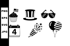 Fourth of July Independence Day Icons with Firework Balloon Product Image 1