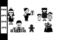 Children with Christmas gifts and gingerbread cookie vector Product Image 1