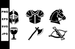 Medieval knight helmet armor horse axe crossbow goblet vecto Product Image 1