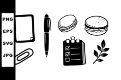 Office and food icons with pen checklist paper clip macaron Product Image 1