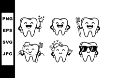 Happy cartoon teeth holding toothbrush and magic wand dental Product Image 1