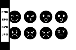 Black Circle Emoji Faces Showing Various Emotions Vector Ill Product Image 1
