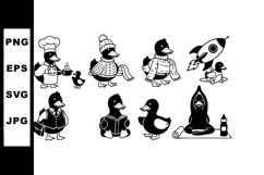 Cartoon duck characters in various costumes and activities b Product Image 1