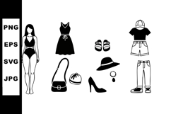 Female and Male Fashion Outfits with Accessories Vector Illu Product Image 1