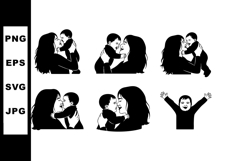 Mother holding and kissing baby boy vector silhouette set in Product Image 1