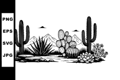 Desert landscape with cactus and succulent plants black and Product Image 1