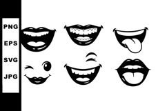 Smiling mouth expressions with winking and tongue out vector Product Image 1