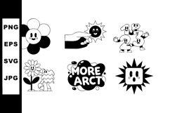 Cute black and white cartoon sun and flower characters vecto Product Image 1