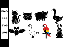Cute black silhouette animals collection including cat pig b Product Image 1