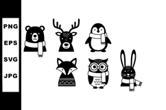 Winter forest animals collection with scarf accessories blac Product Image 1