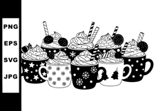 Hot chocolate mugs with whipped cream and candy decoration b Product Image 1