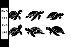 Turtle Silhouettes Vector Illustration Various Turtle Poses Product Image 1