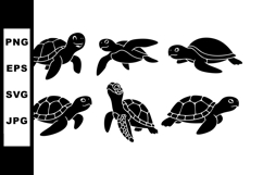 Six different cartoon sea turtles vector silhouette illustra Product Image 1