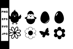 Cute baby chick egg flower butterfly black silhouette vector Product Image 1