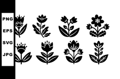 Black silhouette floral vector set of eight different flower Product Image 1