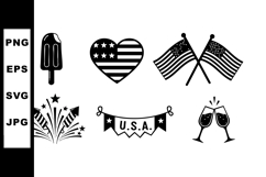 American patriotic icons vector set with USA flag heart star Product Image 1