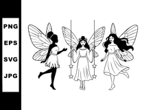 Fairy silhouette vector with three winged fantasy girls in b Product Image 1
