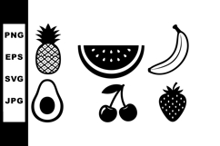 Tropical fruit icons set with pineapple watermelon banana av Product Image 1