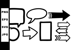 Collection of black speech bubbles and arrow shapes vector i Product Image 1