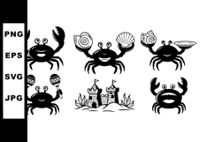 Cartoon crabs with sea shells and sand castle black vector i Product Image 1