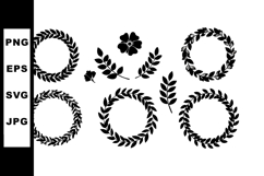 Laurel wreaths and floral elements vector set in black silho Product Image 1