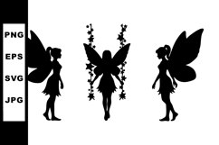 Fairy silhouette vector set with three magical winged figure Product Image 1