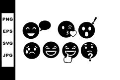 Set of seven black emoji faces showing different emotions in Product Image 1