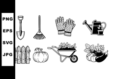Gardening tools and autumn harvest wheelbarrow pumpkin glove Product Image 1