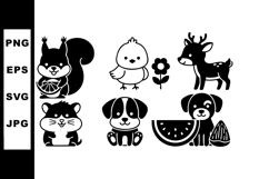 Cute forest animals and pets with fruits and flower vector i Product Image 1