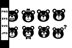 Bear faces with various expressions and accessories in black Product Image 1