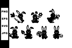Silhouette Easter Bunny Rabbit Collection with Carrot Flower Product Image 1