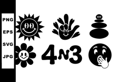 Black and white smiling sun flower hand zen stones plus four Product Image 1