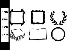 Set of six black vector frames with arrow, laurel wreath, bo Product Image 1