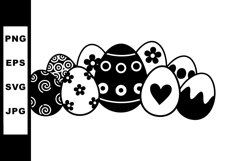 Easter eggs with various floral and geometric patterns in bl Product Image 1